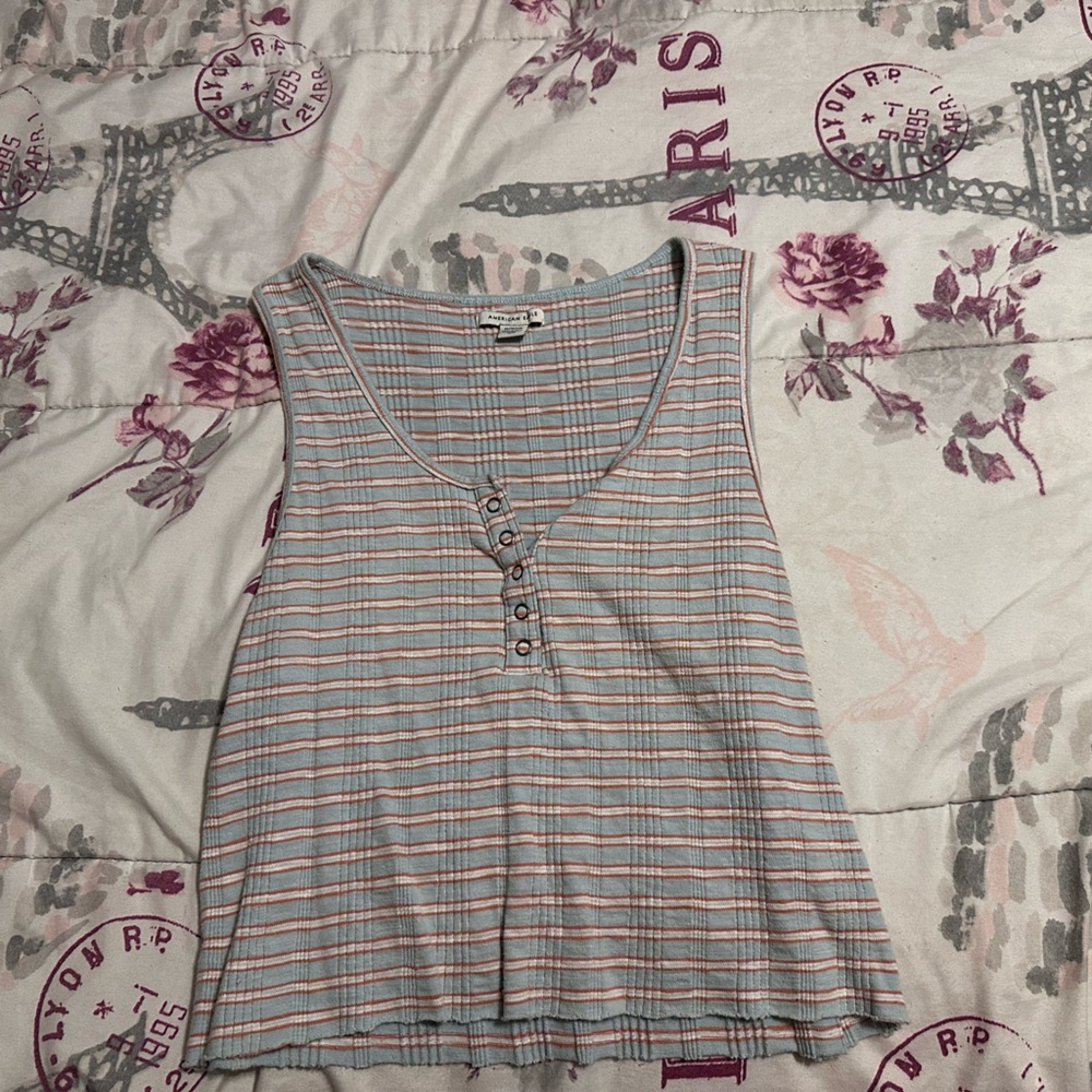 american eagle blue and orange striped tank